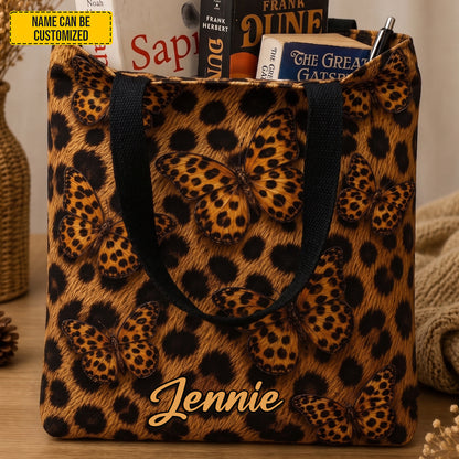 Personalized Leopard Butterfly Tote Bag