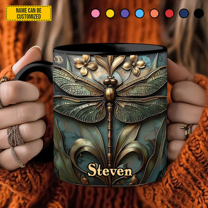 Dragonflies Antique Bloom Accent Mug - Personalized Accent Mug