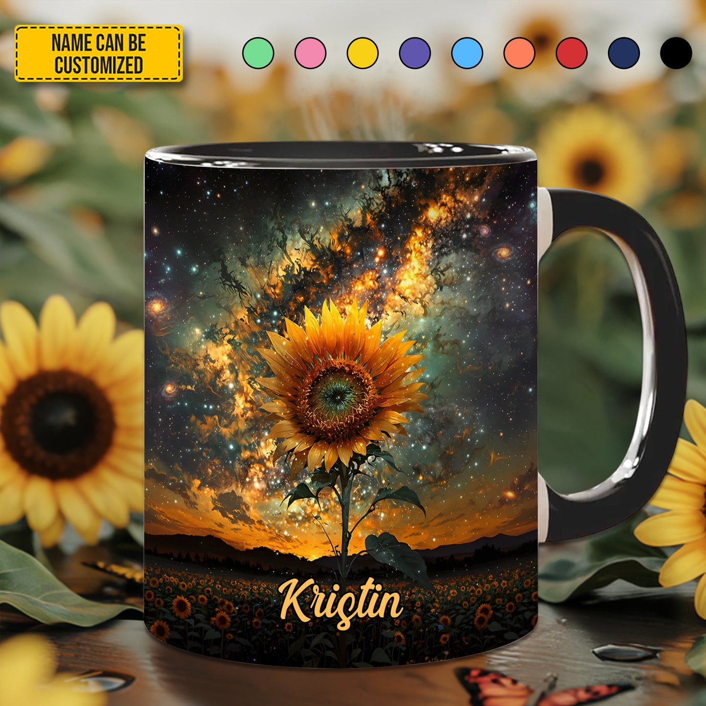 Sunflower In Night - Personalized Sunflower Accent Mug