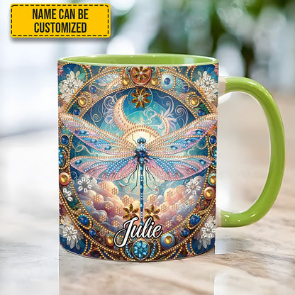 Dragonfly & Flowers - Personalized Dragonfly Accent Mug