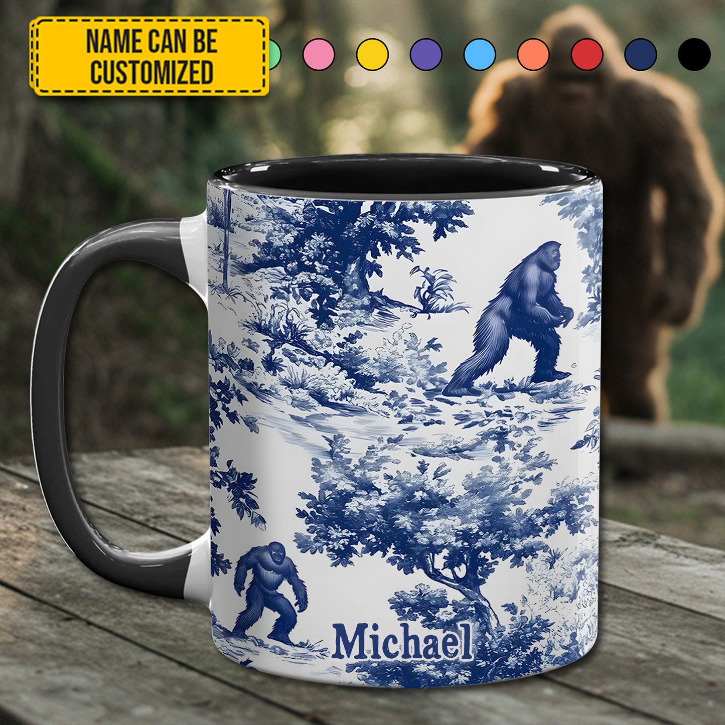 Bigfoot Sasquatch Print Forest Toile Funny - Personalized Accent Mug