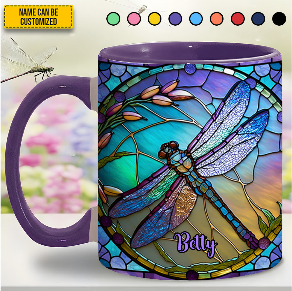 Colorful Stained Glass Dragonfly - Personalized Dragonfly Accent Mug