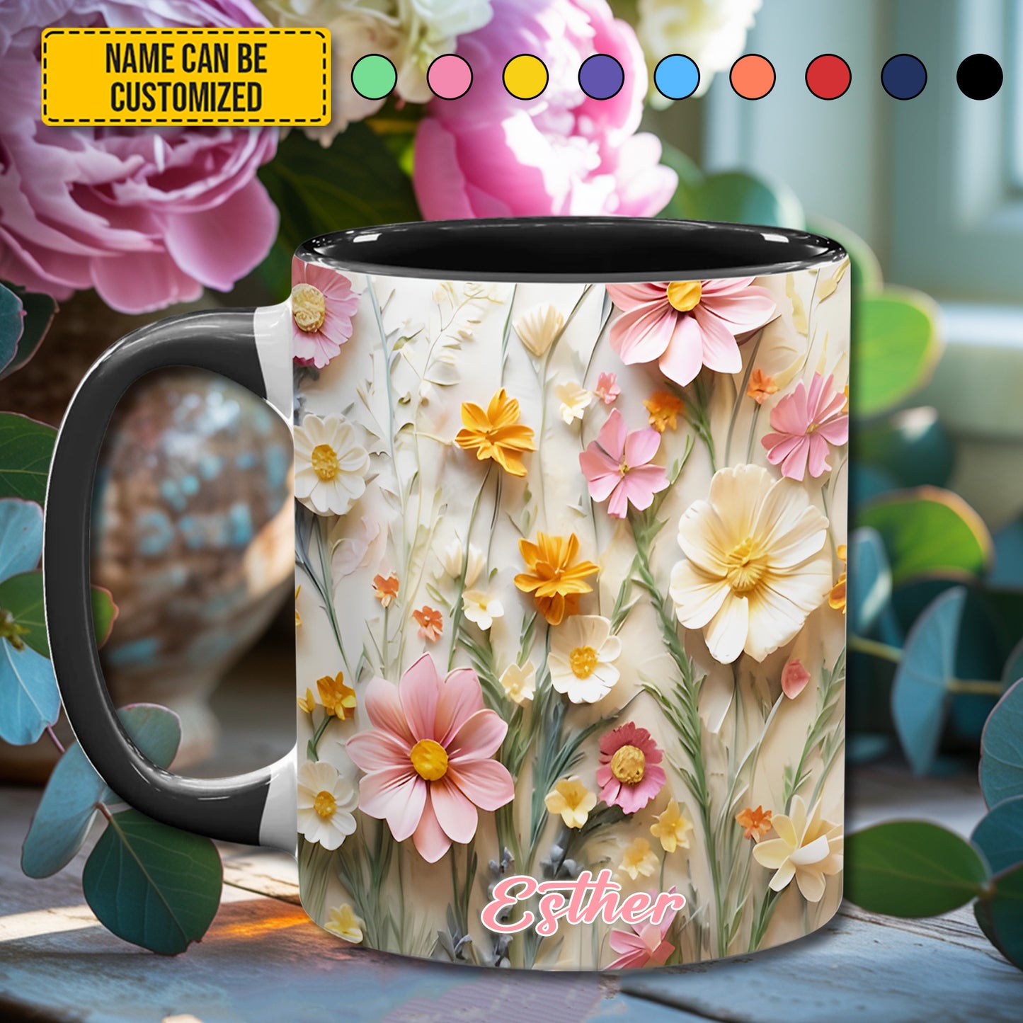 Flower accent mug - Personalized Accent Mug