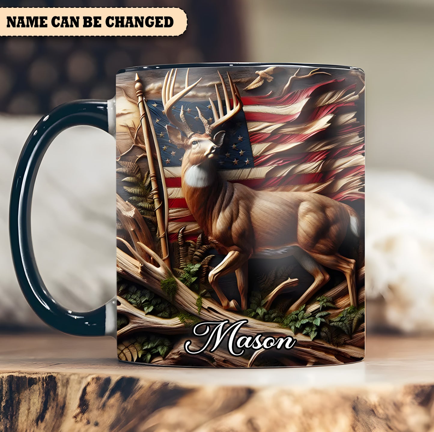 Personalized Deer & American Flag Accent Mug