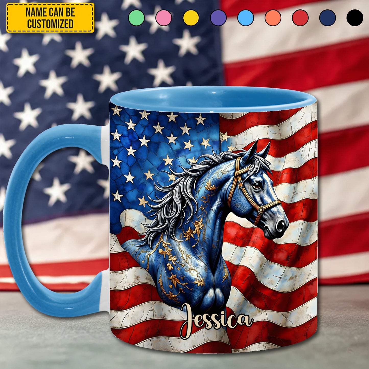 Personalized Patriotic Horse Accent Mug