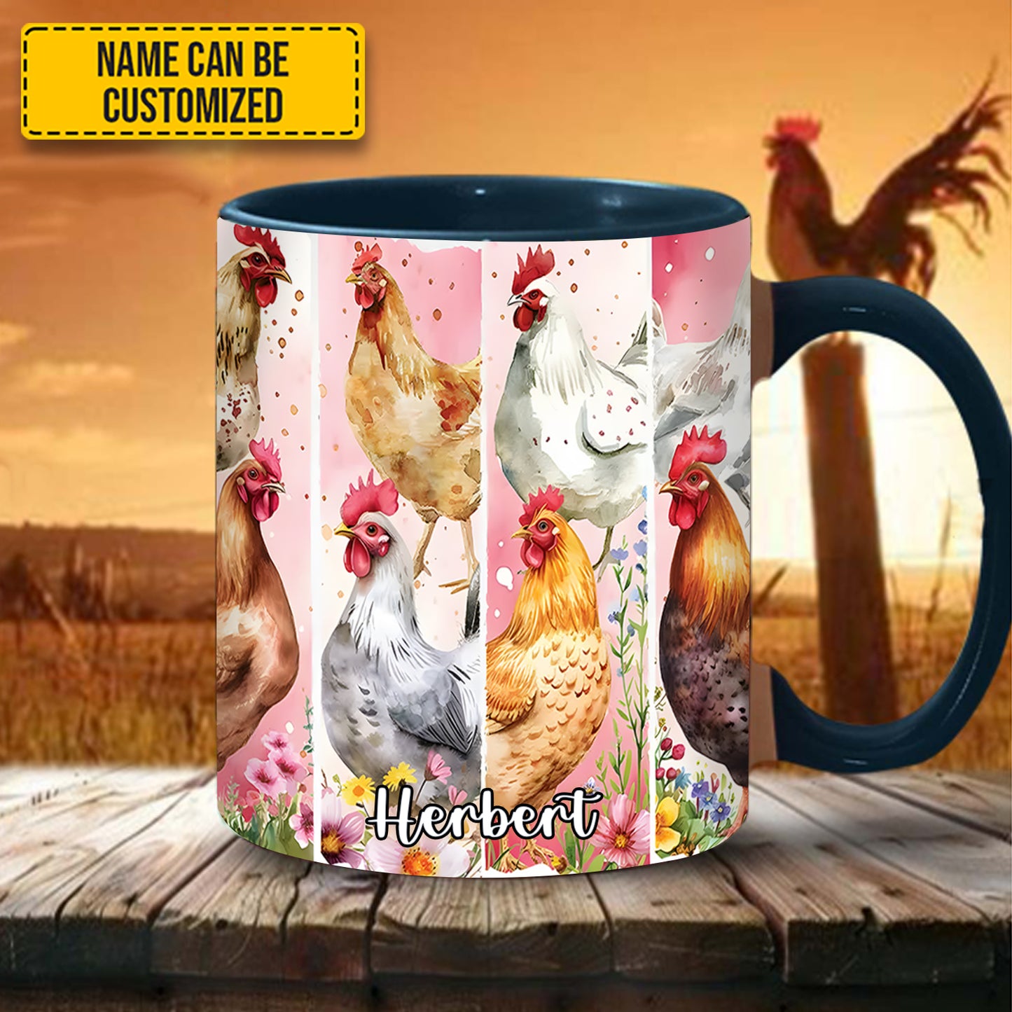 Watercolor chicken - Personalized Accent Mug