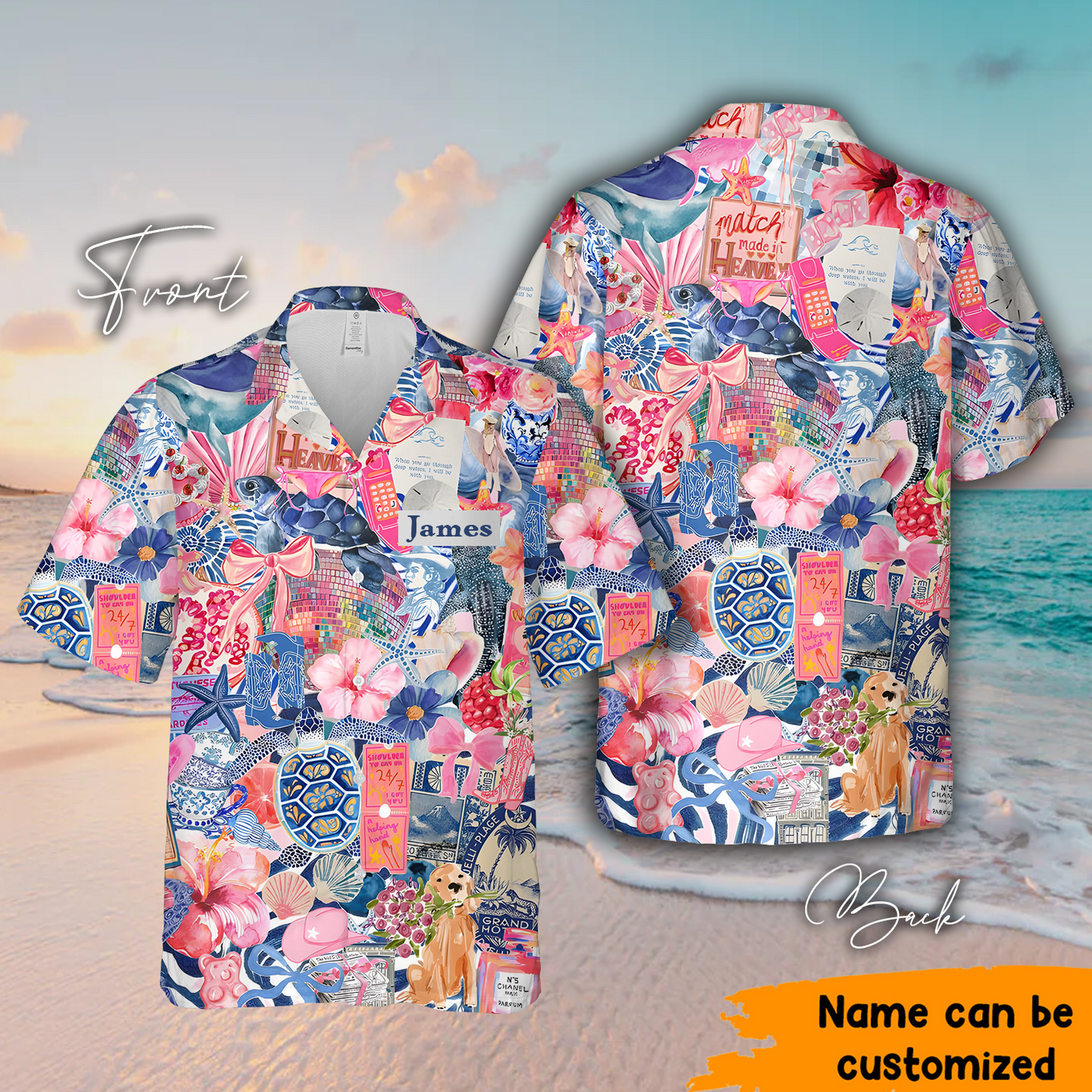 Turtle Tropical Collage - Personalized Turtle Hawaiian Shirt