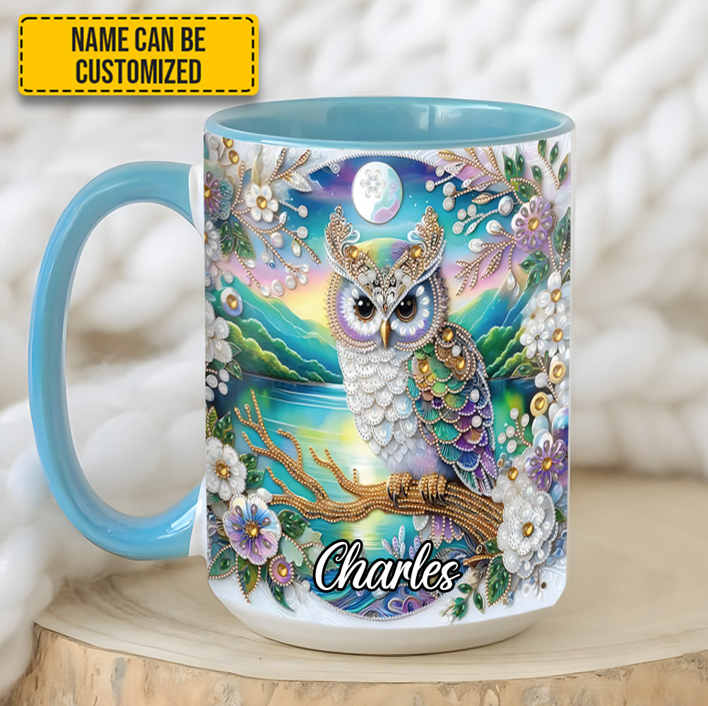 Owl Flower Pattern Diamond - Personalized Owl Accent Mug