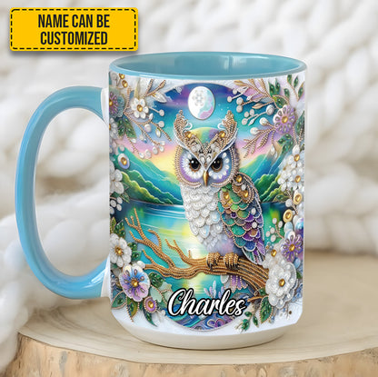 Owl Flower Pattern Diamond - Personalized Owl Accent Mug