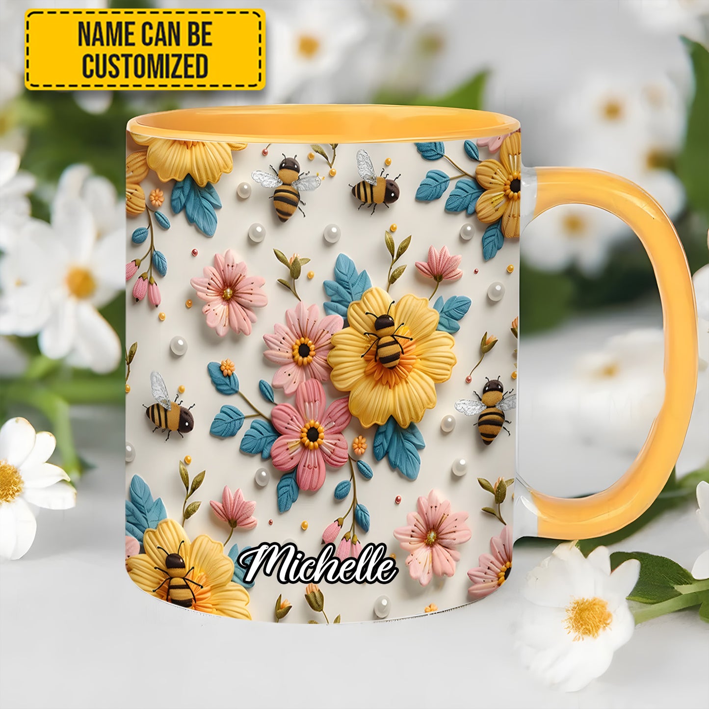 Personalized Bee & Bloom Accent Mug