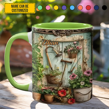 Garden Tools And Flowers - Personalized Gardening Accent Mug