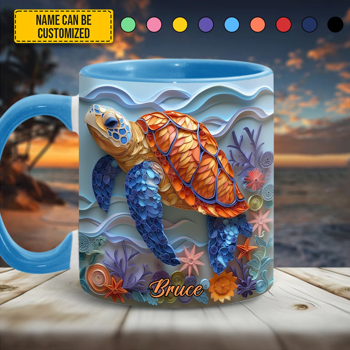 Sea Turtle - Personalized Turtle Accent Mug