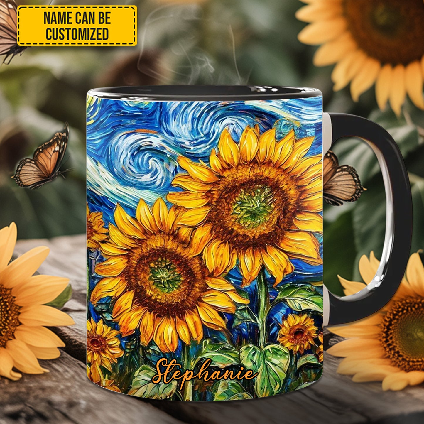 Starry Bloom – Personalized Sunflower Accent Mug