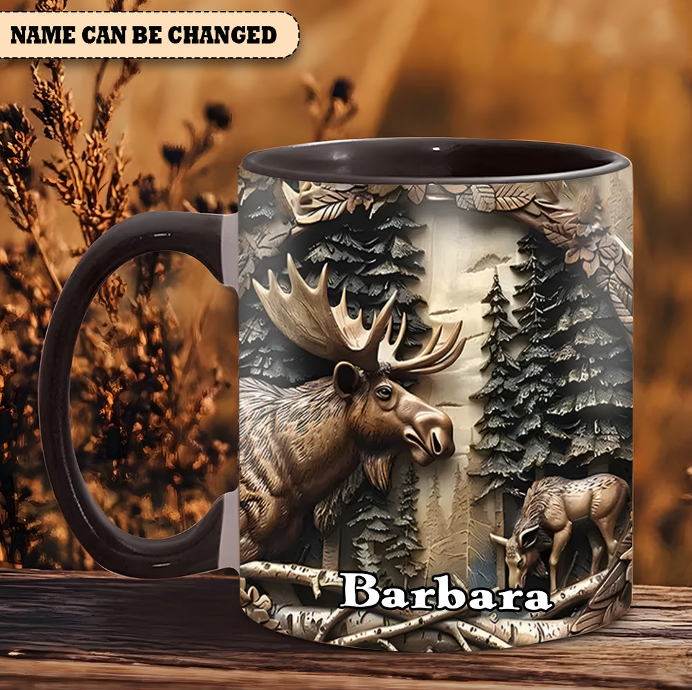 Vintage Moose Wreath Personalized Accent Mug – Rustic Gift for Mother’s Day & Nature Lovers
