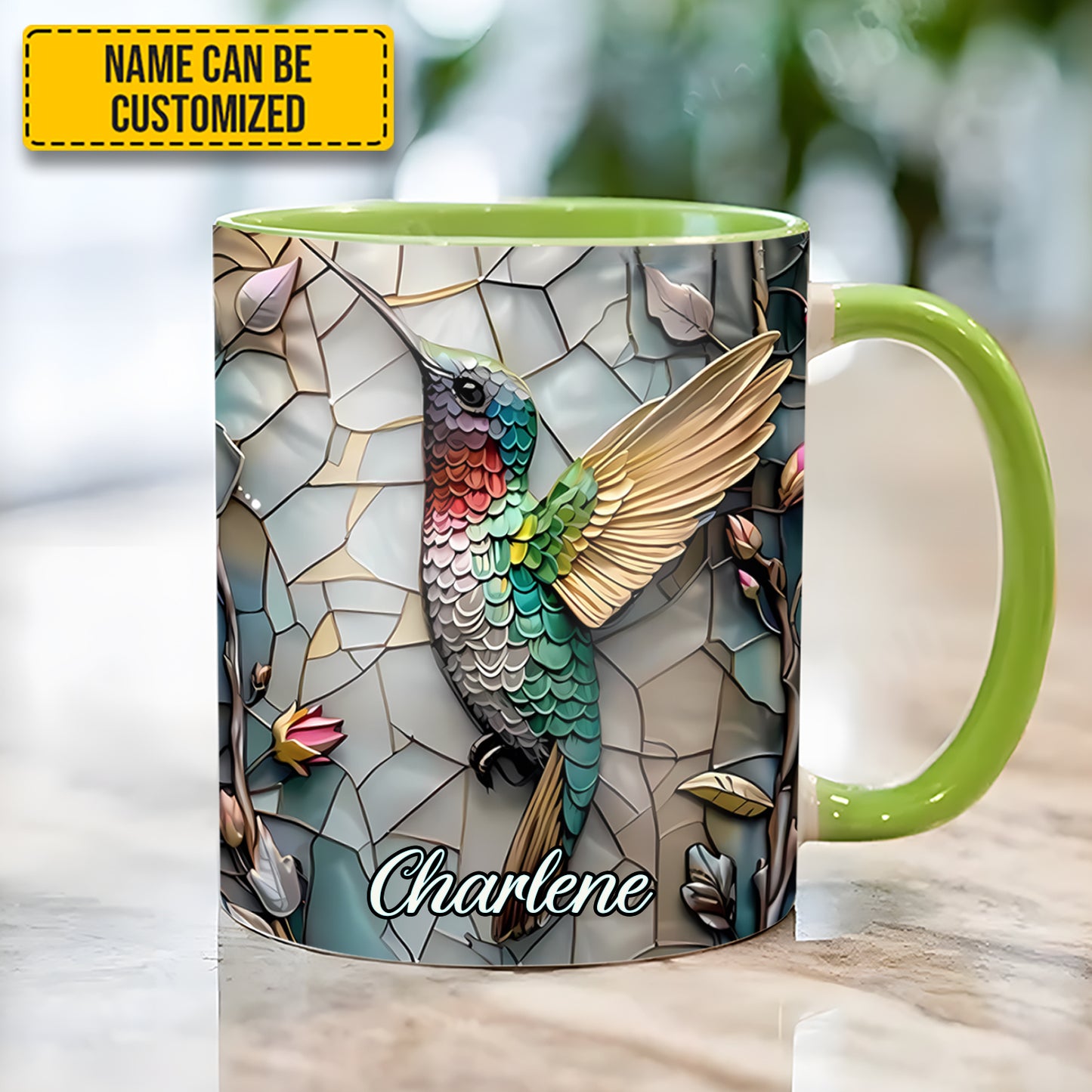 Artistic Hummingbird - Personalized Hummingbird Accent Mug