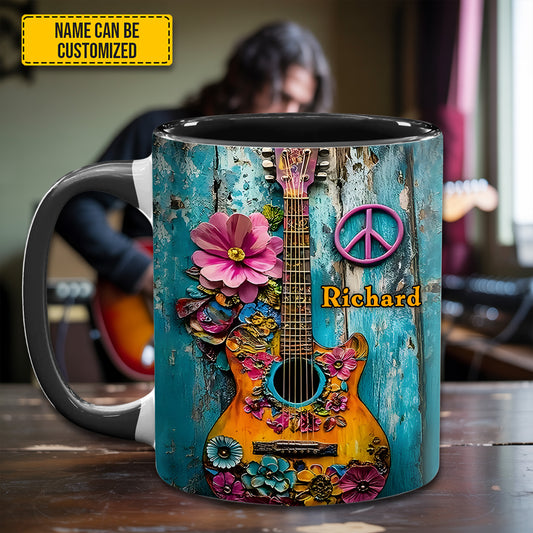 Guitar Flower Hippie - Personalized Guitar Accent Mug