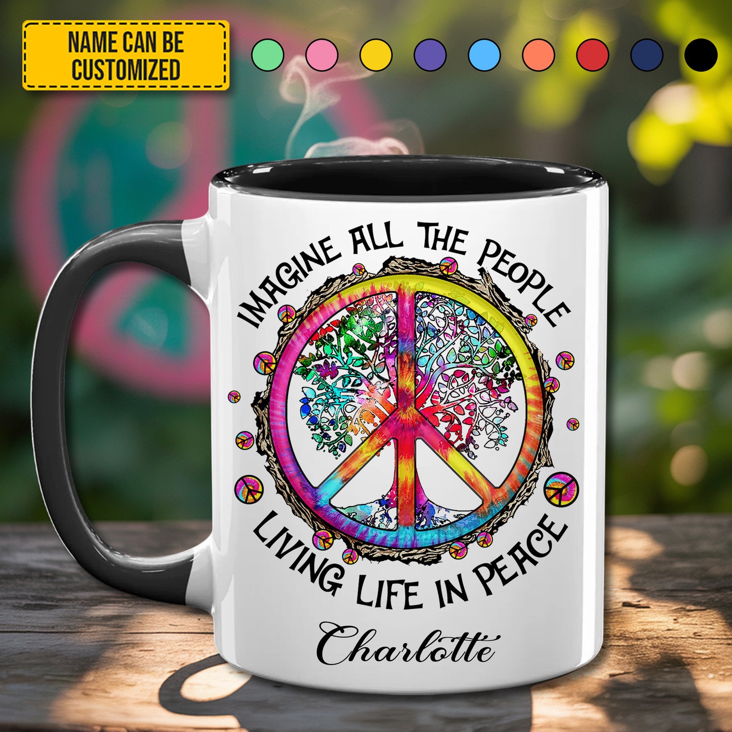 Imagine All The People - Personalized Hippie Accent Mug