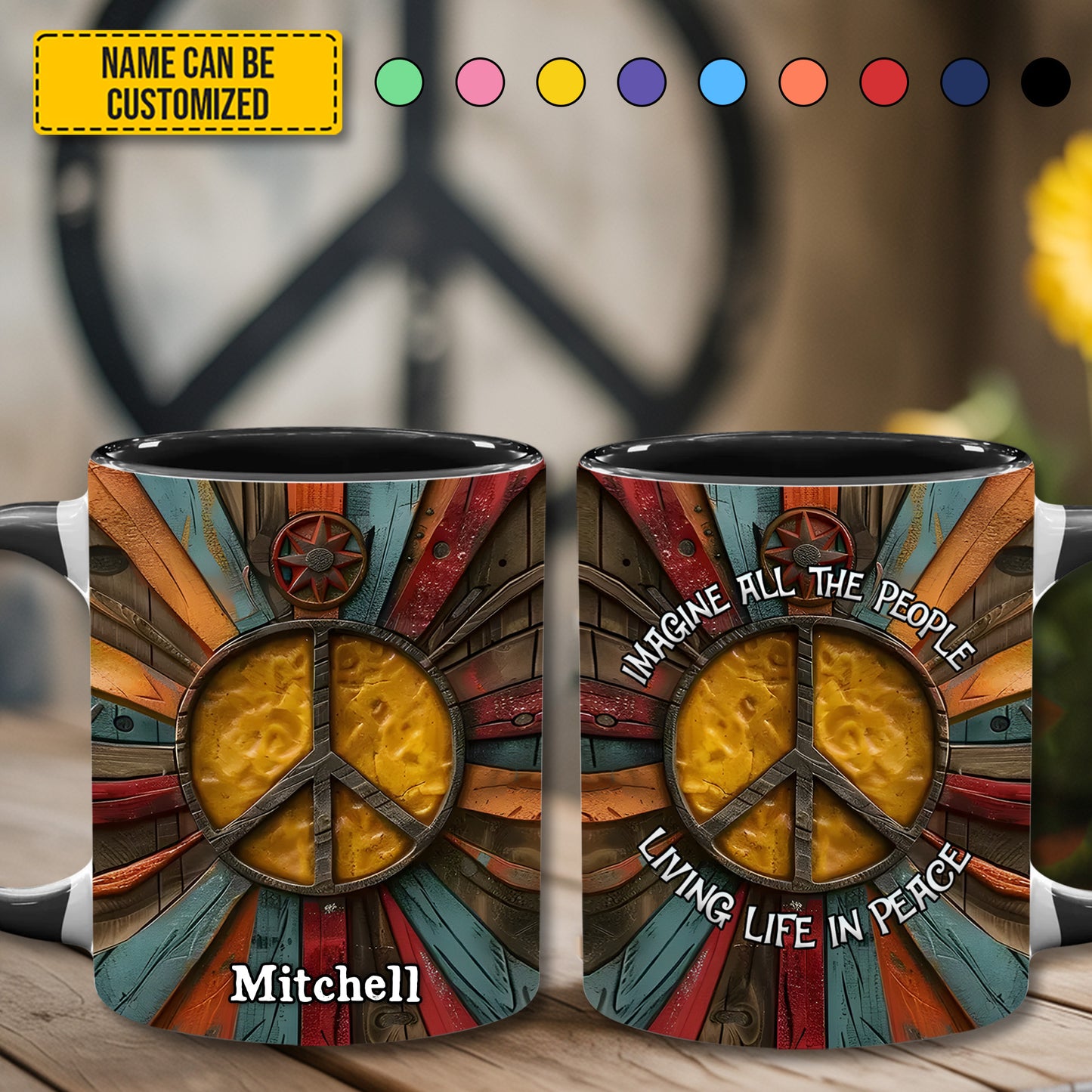 Hippie Symbol - Personalized Hippie Accent Mug