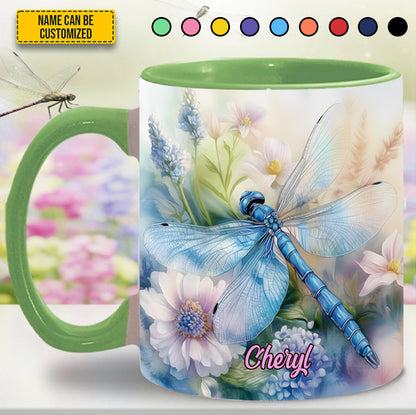 Dragonfly Flowers - Personalized Dragonfly Accent Mug