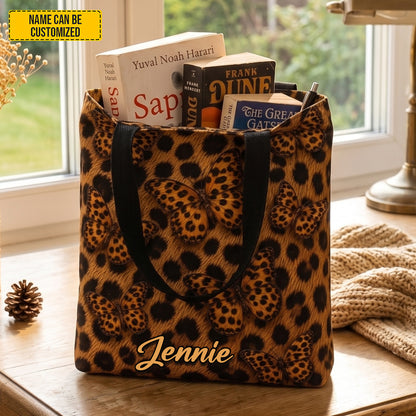 Personalized Leopard Butterfly Tote Bag