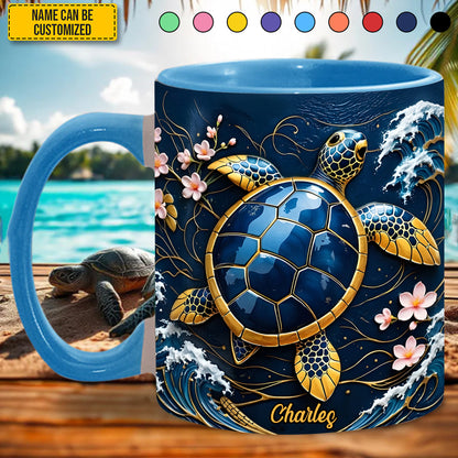 Personalized Blue Sea Turtle Accent Mug