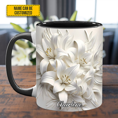 White Lilies Flowers - Personalized Flower Accent Mug