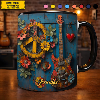 Personalized Hippie Guitar Floral Accent Mug