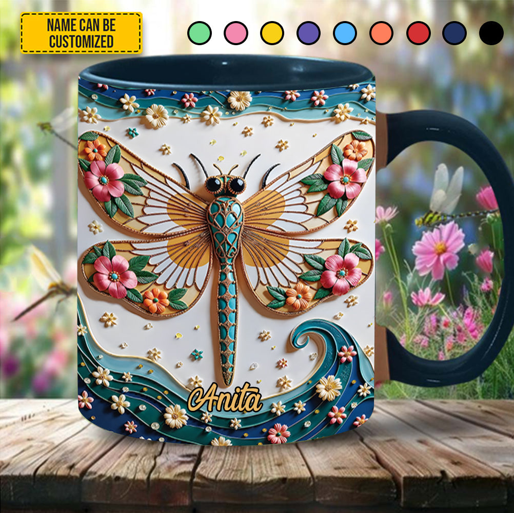 Dragonfly Floral - Personalized Dragonfly Accent Mug