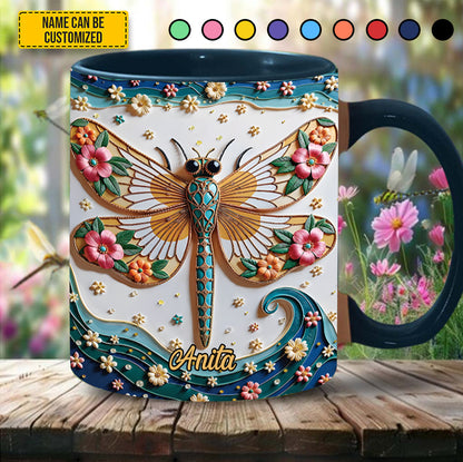 Dragonfly Floral - Personalized Dragonfly Accent Mug