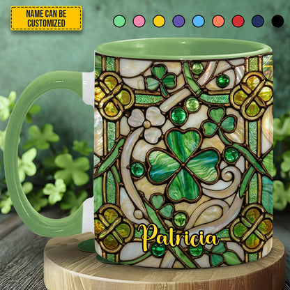 Personalized St Patrick Day Shamrock Accent Mug
