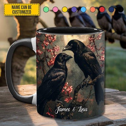 Eternal Bond – Personalized Couple Raven Accent Mug