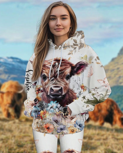 Highland Cow Floral - Personalized Hoodie and Leggings