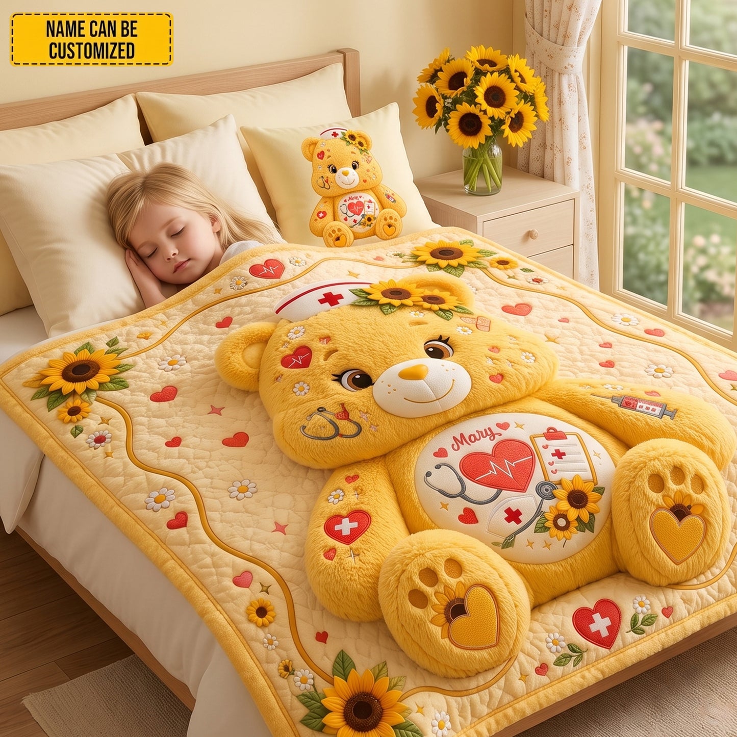 Personalized Cute Nurse Bear Blanket