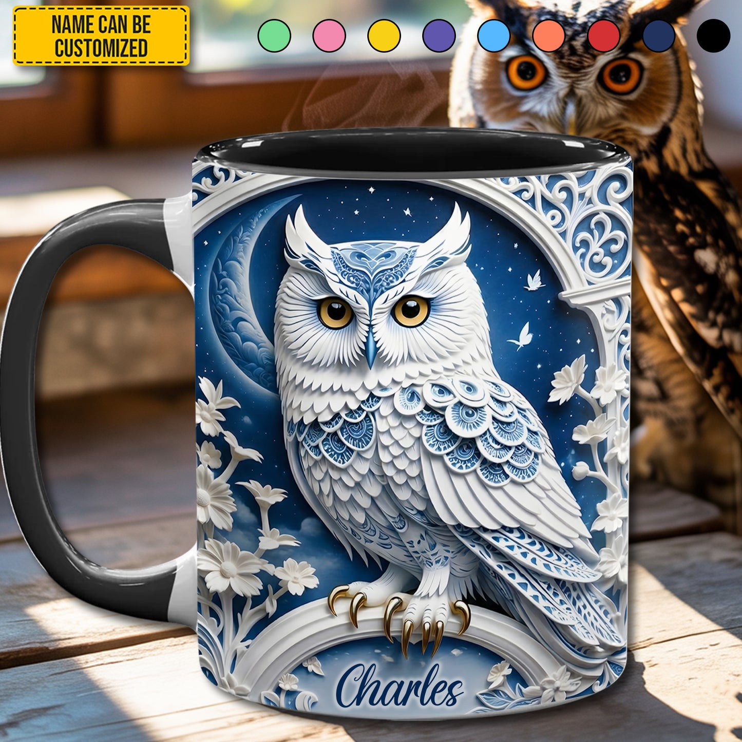 Silver Night Owl accent mug - Personalized Accent Mug