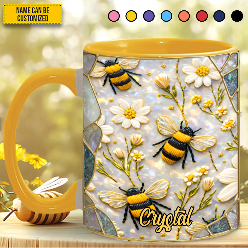 Bee Floral Daisy Stained Glass  - Personalized Bee Accent Mug
