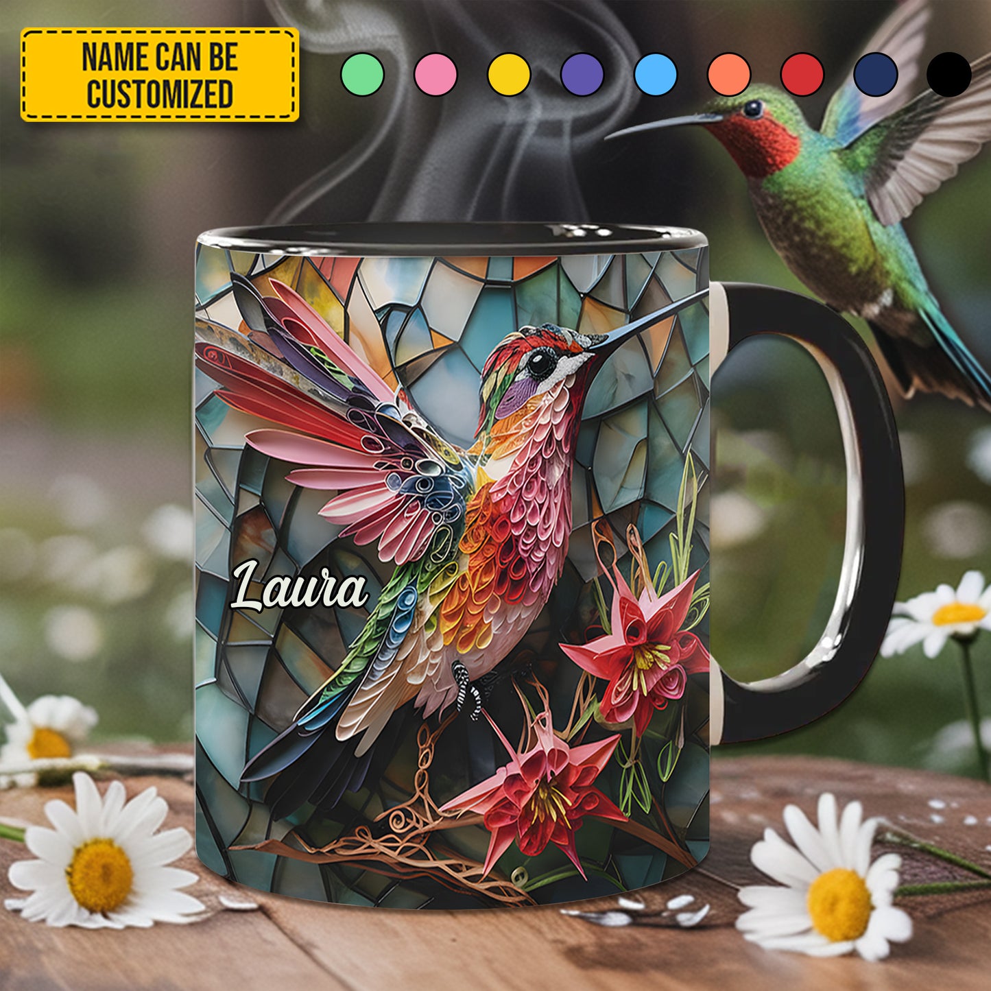 Personalized Stained Glass Hummingbird Accent Mug