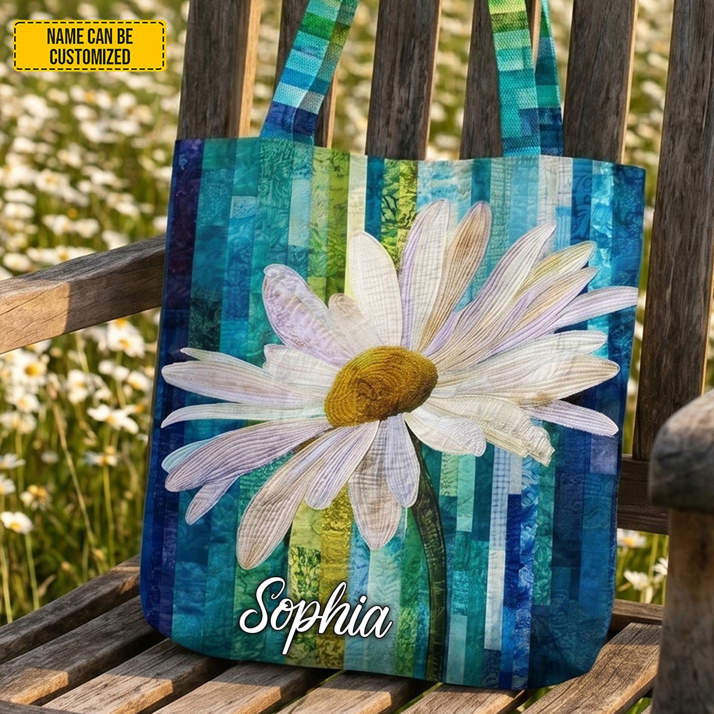 Personalized Daisy Pattern Tote Bag
