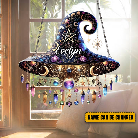 Personalized Witch Hat Crystal Acrylic Suncatcher