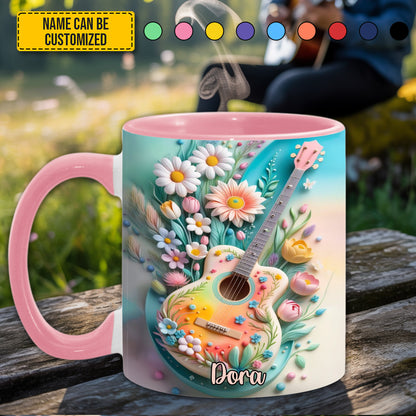 Guitar Floral - Personalized Guitar Accent Mug