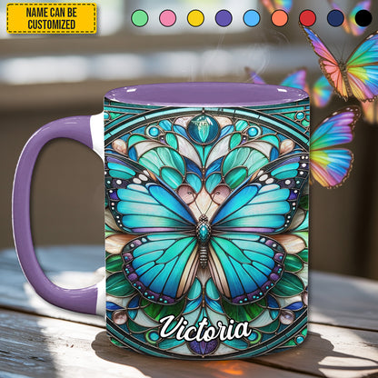 Stained Glass Butterfly - Personalized Butterfly Accent Mug