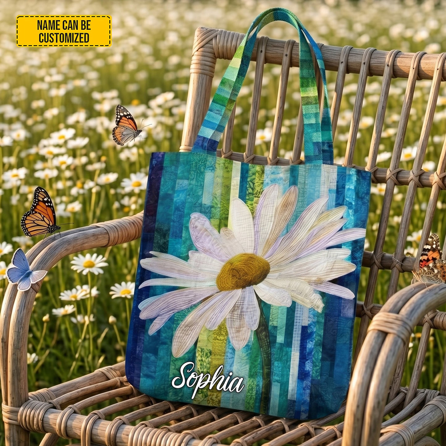 Personalized Daisy Pattern Tote Bag