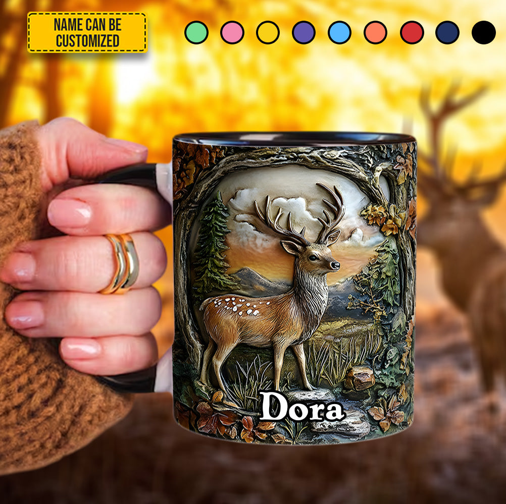 Deer In Forest - Personalized Deer Accent Mug