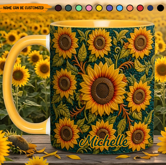 Personalized Sunflower Pattern Accent Mug