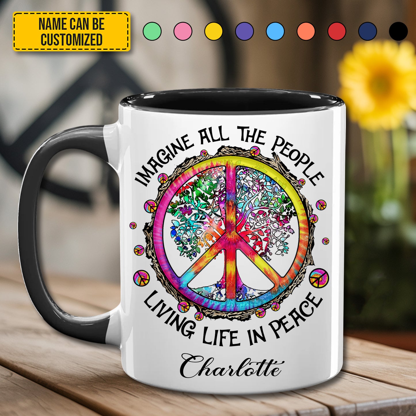 Imagine All The People - Personalized Hippie Accent Mug