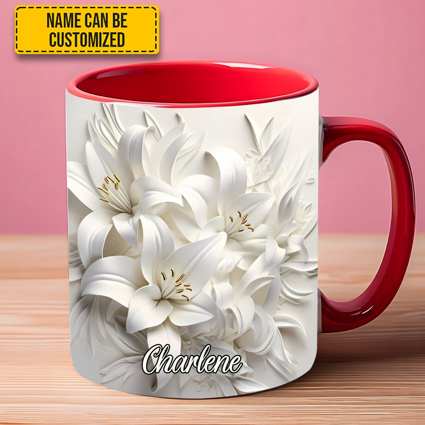 White Lilies Flowers - Personalized Flower Accent Mug