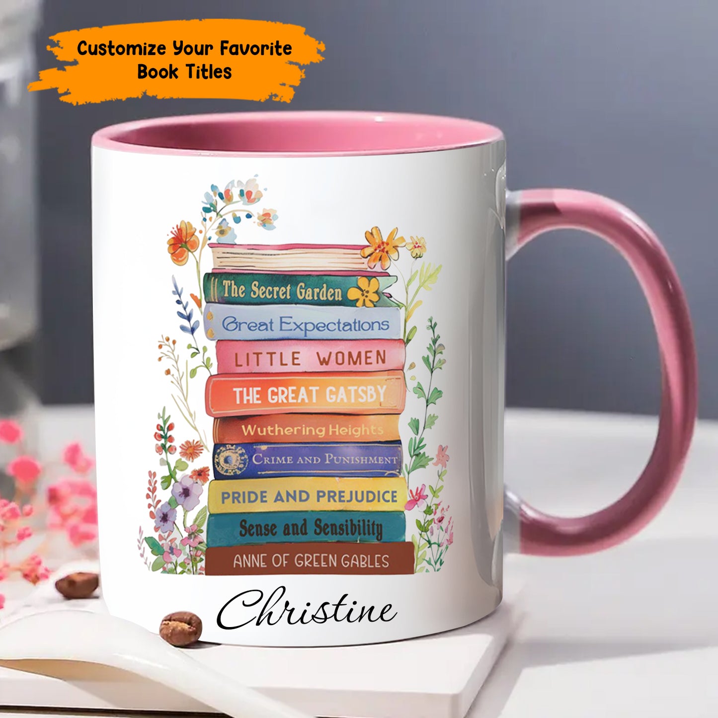 Book Lover’s Stack – Personalized Book Accent Mug