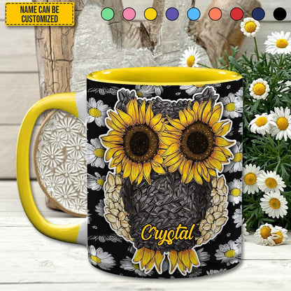 Owl Sunflower Daisy - Personalized Owl Accent Mug