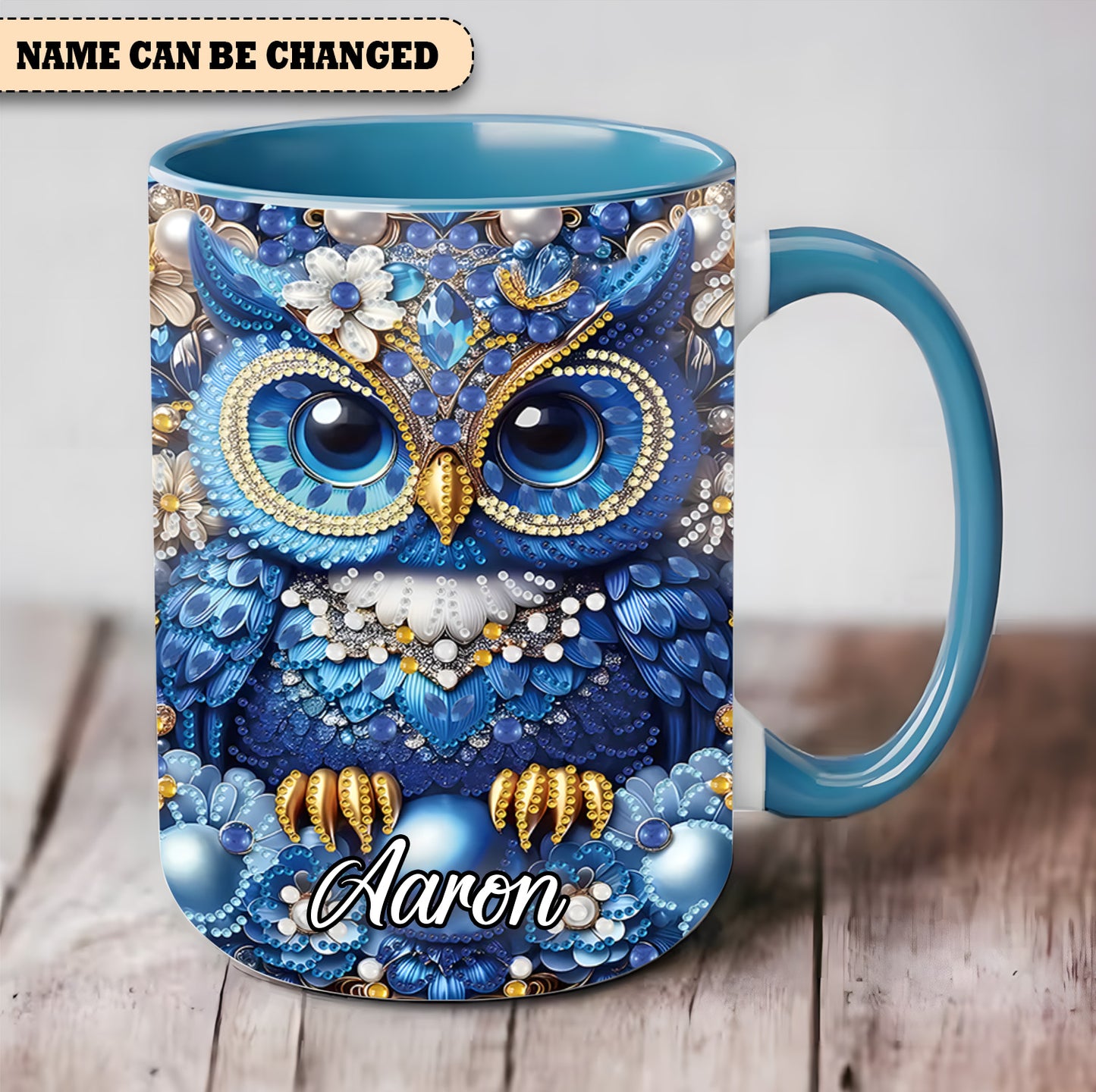 Owl Partial Diamond - Personalized Owl Accent Mug