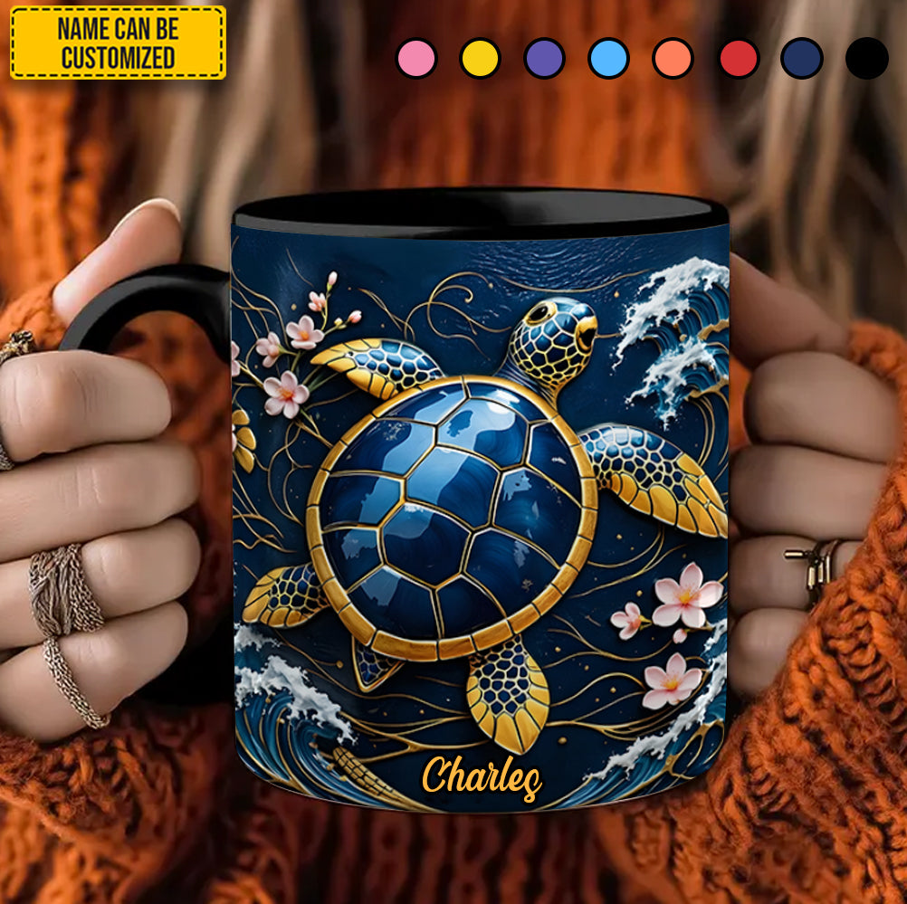 Personalized Blue Sea Turtle Accent Mug