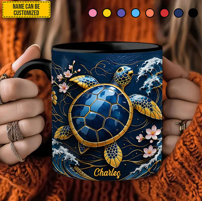 Personalized Blue Sea Turtle Accent Mug